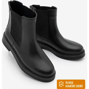 Kadın Hakiki Deri Elastik Yan Bantlı Günlük Bot Kater Siyah