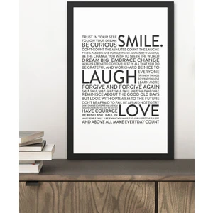 1 Adet Smile Laugh Love Yazılı Ahşap Siyah Çerçeve Görünümlü Mdf Tablo