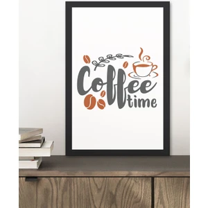 1 Adet Coffee Time Yazılı Ahşap Siyah Çerçeve Görünümlü Mdf Tablo