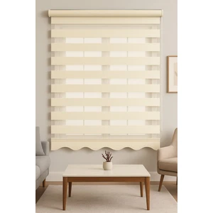 Krem Geniş Pliseli Zebra Stor Perde Eteği Dilimli (Alüminyum Kasa+Metal Ayak