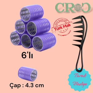 1215 Büyük Boy Bigudi 6lı Cırtlı - Yapışkanlı Saç Bigudisi Mor Çap: 4.5cm