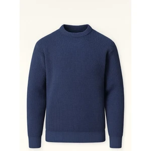 Pilar Oversize Selanik Örgülü Bisiklet Yaka Erkek Kazak - İndigo