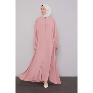 Gül Fermuarlı Kol Ucu Lastik Büzgülü Ferace