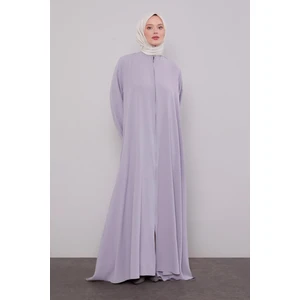 Gri Fermuarlı Kol Ucu Lastik Büzgülü Ferace