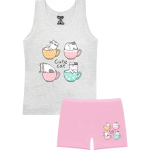 Kız Çocuk Atlet Boxer Likralı Gri Kedi (%96 Pamuk - %4 Elastan)