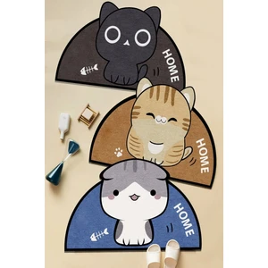 Dijital Kaymaz Yıkanabilir Kedi Siyah  8037 Bath Modern Banyo Paspası Banyo Halısı Klozet Takımı