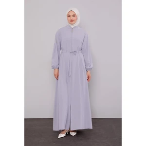 Gri Bağlama Detaylı Ferace