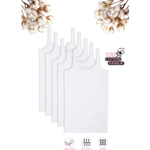 Özkan Underwear Özkan 1610 5'li Paket Kız Çocuk %100 Pamuklu Ribana Yakası Dantel Detaylı Ince Askılı Örme Atlet