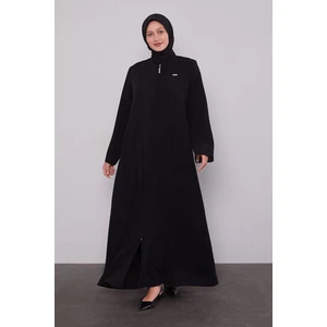 Siyah Bisiklet Yaka Fermuarlı Ferace