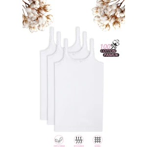 Özkan Underwear Özkan 1610 3'lü Paket Kız Çocuk %100 Pamuklu Ribana Yakası Dantel Detaylı İnce Askılı Örme Atlet