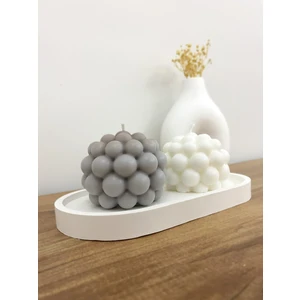 Modern Bubble Mum ve Dekoratif Tabak Seti – 2’li Mum & Oval Tabak %100 Soya Wax