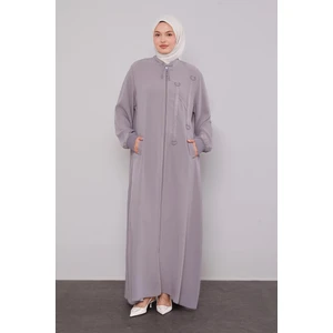 Gri Şerit Detaylı Ferace