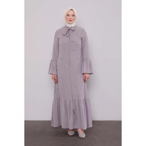 Gri Fular Detaylı Işlemeli Ferace