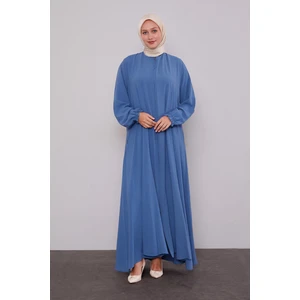 Indigo Fermuarlı Kol Ucu Lastik Büzgülü Ferace