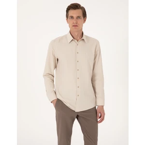 Pierre Cardin Erkek Bej Slim Fit Uzun Kollu Basic Gömlek 50316734-VR011
