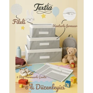 Gri Anaokulu – Kreş Yedek Kıyafet & Kırtasiye Organizer Seti: Çocuk Çanta 6'lı Düzenleyici