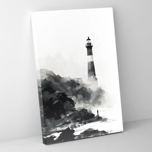 Deniz Feneri Duvar Sanatı - Kayalık Uçurumlu Ev Dekorasyonu Kanvas Tablo Sanatı