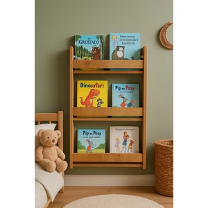 Industrial Living Çocuk Odası Duvar Kitaplığı – 3 Katlı Ceviz Renkli Mdf Dekoratif Duvara Monte Kitaplık