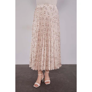 Bej Piliseli Desenli Etek Takım