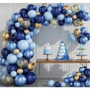 Mavi Lacivert 65 Li Balon Zinciri Süsleme Seti 5 Renkli Sünnet Mevlüt Yaş Parti