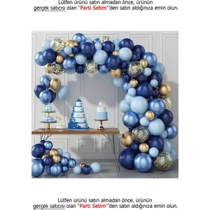 Parti Setim^^ Macaron Mavi* Gece Mavisi* Gold Krom* Şeffaf 100'LÜ Balon Seti