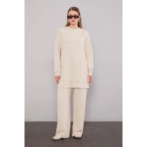 A.bej Şerit Taş Detaylı Ikili Takım