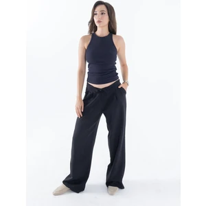 Fitilli Regular Fit Normal Kalıp Lacivert Bisiklet Yaka Sıfır Kol Pamuklu Kadın Atlet