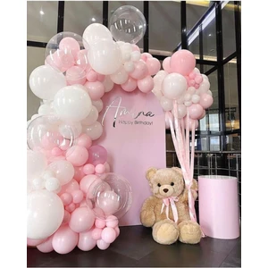 Parti Setim^^ Macaron Pembe* Beyaz 100'LÜ Balon Zinciri Seti