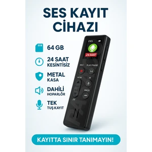 64 Gb 24 Saat Kayıt Led Ekranlı Profesyonel Ses Kayıt Cihazı Okul Ders Not,toplantı