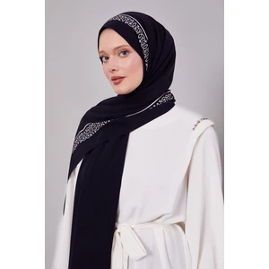 Lacivert Desenli Medine Ipeği Şal