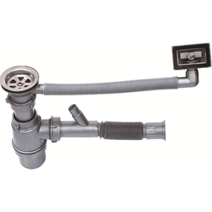 Lüks Evye Taslı Körüklü Çift Çıkışlı Yandan Taşmalı Lavabo ve Evye Sifonu Gider Borusu Akordiyon Plastik Dar Kafa Paslanmaz