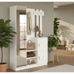 Robin Home Aynalı Vestiyer Portmanto Ayakkabılık Beyaz