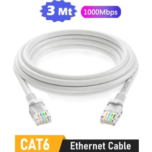3 Metre Cat6 Internet Kablosu Ethernet Utp Patch High Speed Açık Gri (3 Metre)