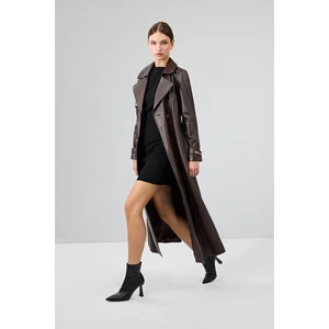 Jenny -X Kadın Kahverengi Kemer Detaylı Deri Trençkot 24WGE526347