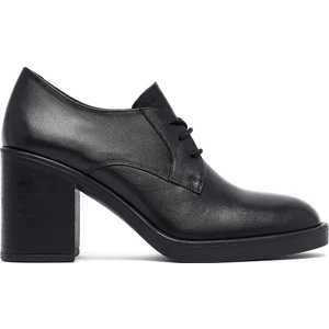 Kadın Siyah Bağcıklı Kalın Topuklu Deri Maskülen Ayakkabı 25AFD201818