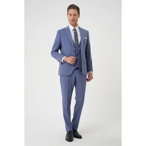 Slim Fit Esnek Çift Yırtmaç Yelekli Düz Klasik Havacı Mavi Takım Elbise  Tk 901