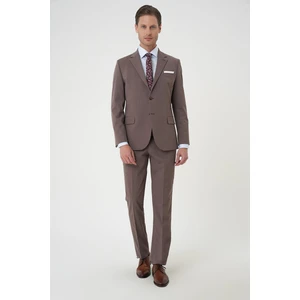 Slim Fit Esnek Çift Yırtmaç Yelekli Düz Klasik Vizon Takım Elbise  Tk 901