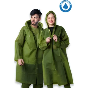 Kadın Erkek Yağmurluk Kapüşonlu Çıtçıtlı Eva Koyu Yeşil Asker Yeşili Yağmurluk BYMMRC881R1