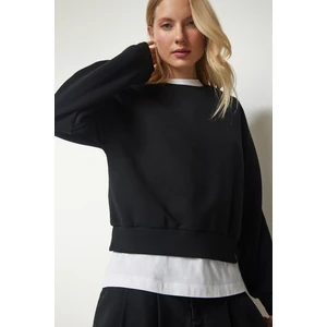 Şardonlu Crop Sweatshirt LUB0061 Siyah