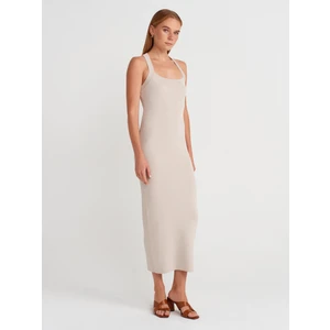 90253 Halter Yaka Fitilli Triko Elbise-Taş