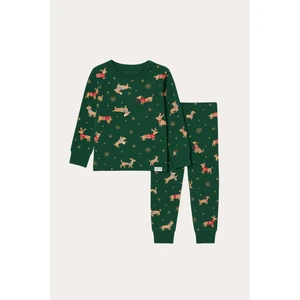 Çocuk Yılbaşı Temalı Pijama Takımı Yeşil