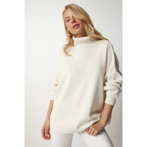 Balıkçı Yaka Oversize Triko Kazak LBV0011 Krem