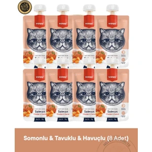 Somonlu, Tavuklu ve Havuçlu Kedi Et Ezmesi 8'li – 90 g × 8 Paket