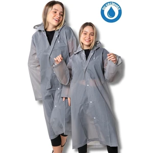 Kadın Erkek Yağmurluk Kapüşonlu Çıtçıtlı Eva Gri Yağmurluk BYMMRC881R05