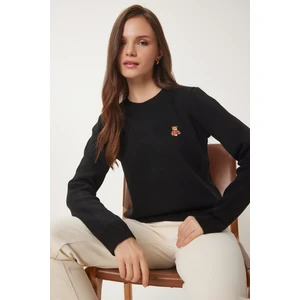 Ayıcık Işlemeli Triko Kazak LDP0028 Siyah