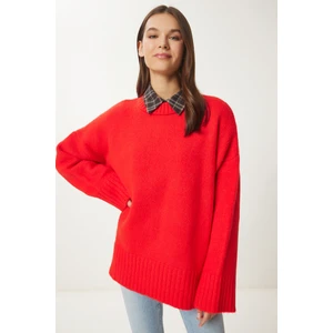 Yumuşak Dokulu Oversize Triko Kazak LPF0063 Nar Çiçeği