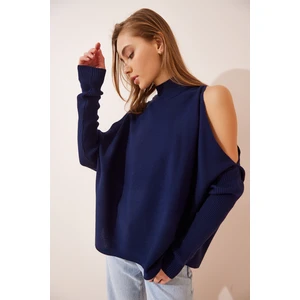 Cut Out Detaylı Oversize Triko Kazak LAS0003 Lacivert