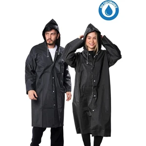 Kadın Erkek Yağmurluk Kapüşonlu Çıtçıtlı Eva Siyah Su Rüzgar Geçirmez Yağmurluk BYMMRC881R