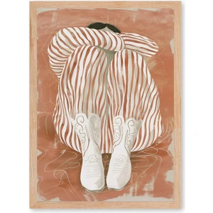 Striped Pause - Doğal Ahşap Çerçeveli Tablo - Modern Figüratif Poster