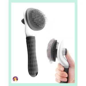 Otomatik Temizlenen Tuşlu Evcil Hayvan Fırçası Kedi Köpek Tüy Toplayıcı Tarak Gri